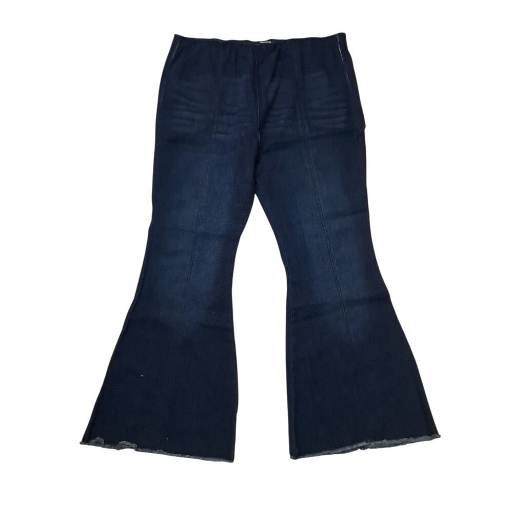 Plus Size Dk Blue Stretch Flare Jeans Size XXL Festival Work School Frayed Hems